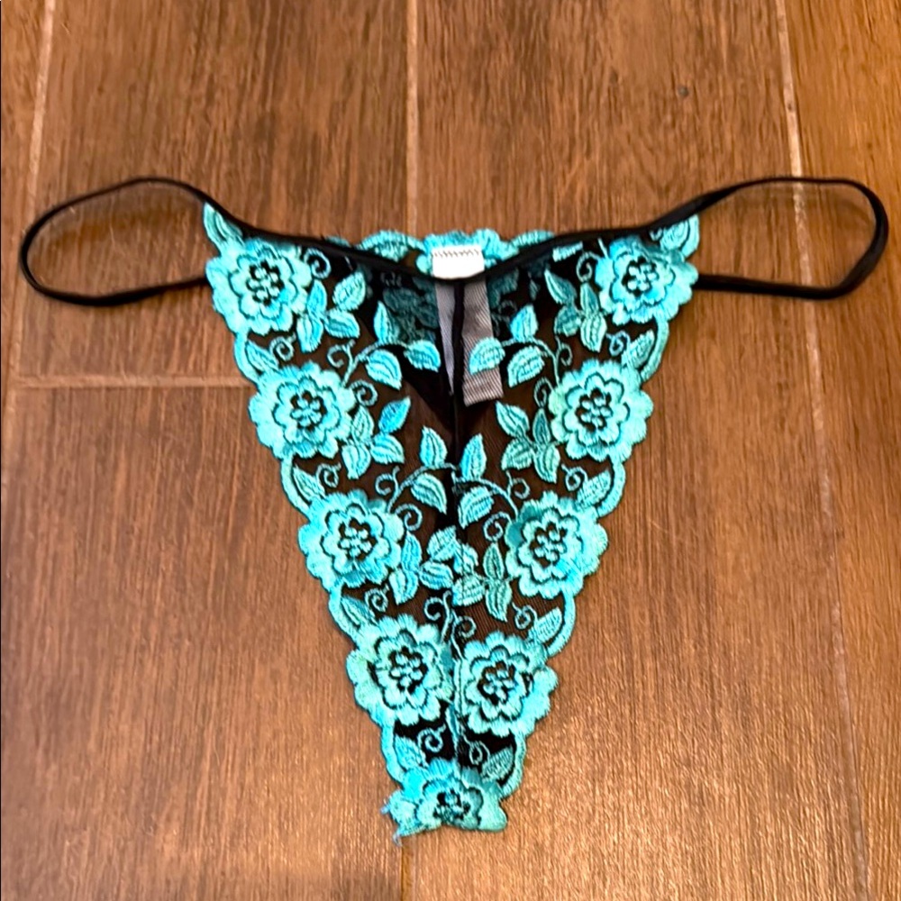 Floral Lace black and teal Thong. BRAND NEW.
